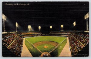 Chicago White Sox Comiskey Park~Baseball Stadium~Night Game Under Lights~1954 