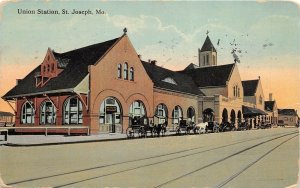 St. Joseph Missouri 1914 Postcard Union Station Railroad Train Station