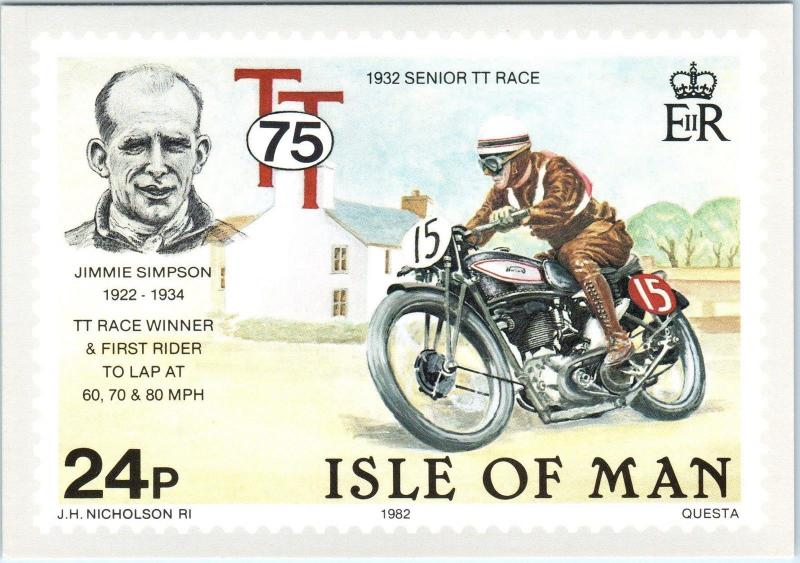 ISLE of MAN, UNITED KINGDOM  1932 MOTORCYCLE RACE PO Stamp Card 1982