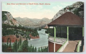 Bow River~Belvidere Of Banff Hotel Alberta Canada~Gazebo~Valentine & Sons Vtg PC