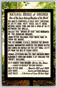 Roadside Sign~Natural Bridge VA~Information Board~7 Natural Wonders~1950s PC