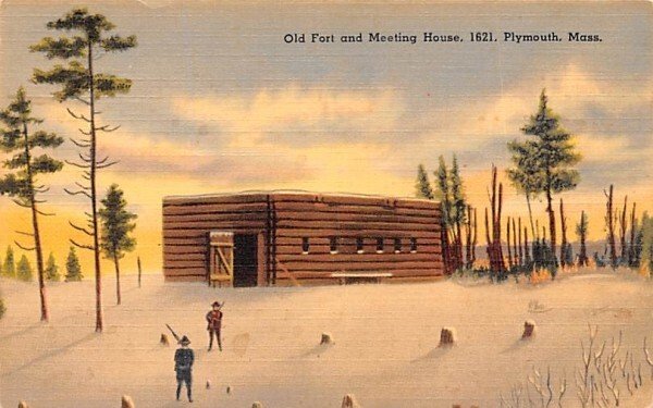 Old Fort & Meeting House in Plymouth, Massachusetts 1621.
