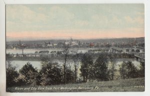 P3041, old postcard harrisburg pa. river and city view from fort washington