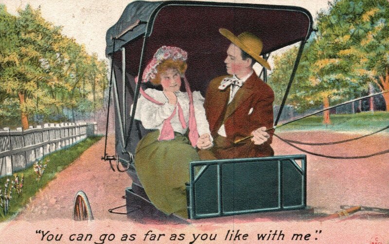 Vintage Postcard 1910's Couple in Horse Carriage You Can Go as Far as You Like