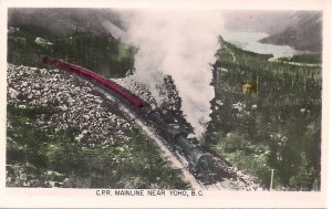 RPPC Tinted CANADA Yoho BC, Train, Steam Locomotive RR 1930, CPR, Aerial View