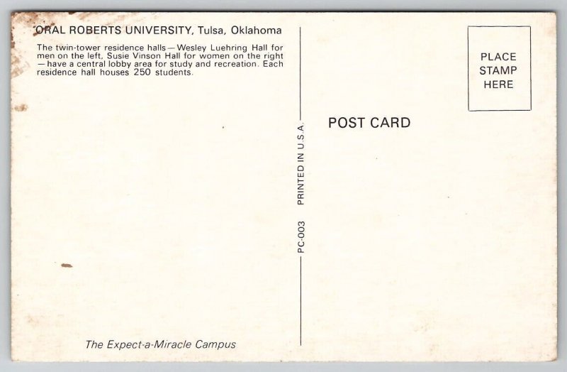 Tulsa OK Oral Roberts University Oklahoma Postcard S22