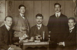 Men Playing Cards Game Drinking Smoking +Photography Amateur RPPC 1919