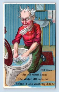Hillbilly Comic Using Toilet As Wash Basin But Water Runs Out DB Postcard N9