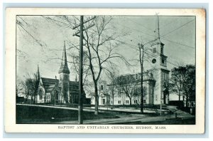 c1911 Baptist and Unitarian Church, Hudson, Massachusetts MA Postcard