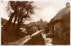 Postcard Corfe Castle from West, Dorset, England, United Kingdom