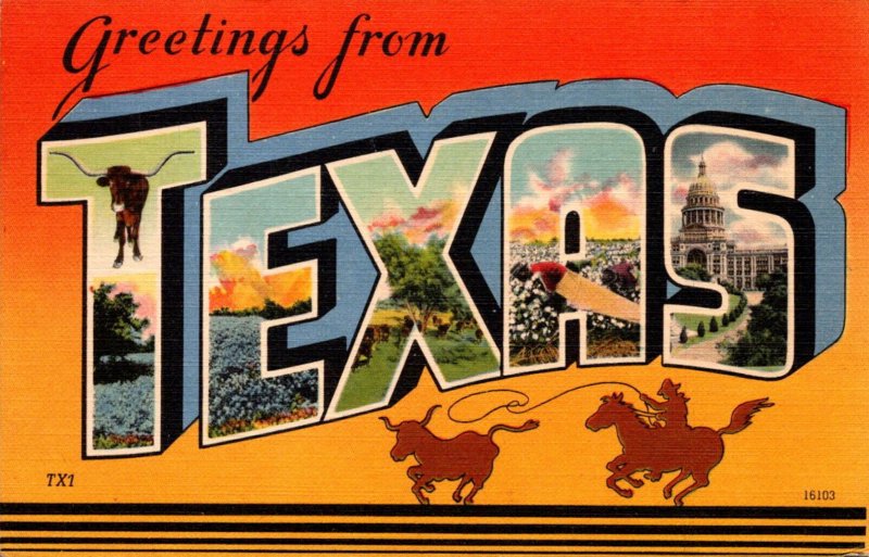 Texas Greetings From Large Letter Linen