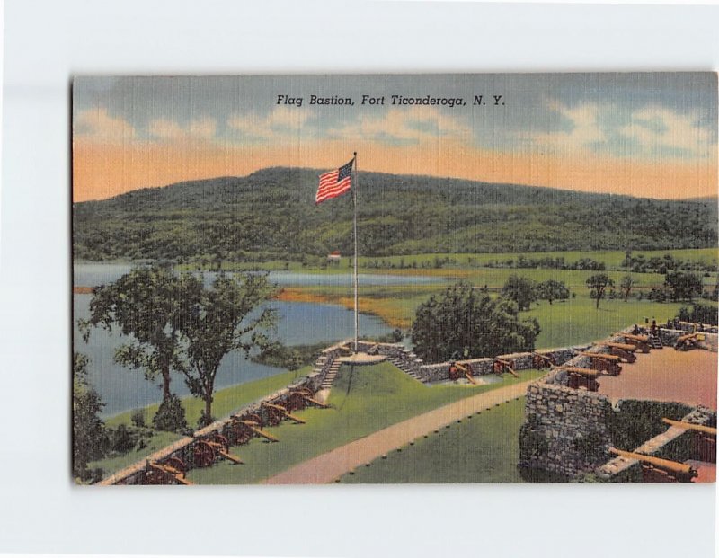 Postcard Flag Bastion Fort Ticonderoga New York USA