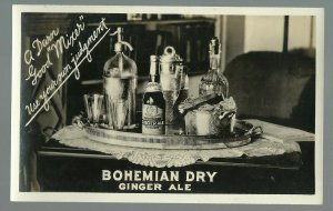 RPPC c1930 ADVERTISING Club Bar Saloon BOHEMIAN DRY GINGER ALE Soda Pop Mixer