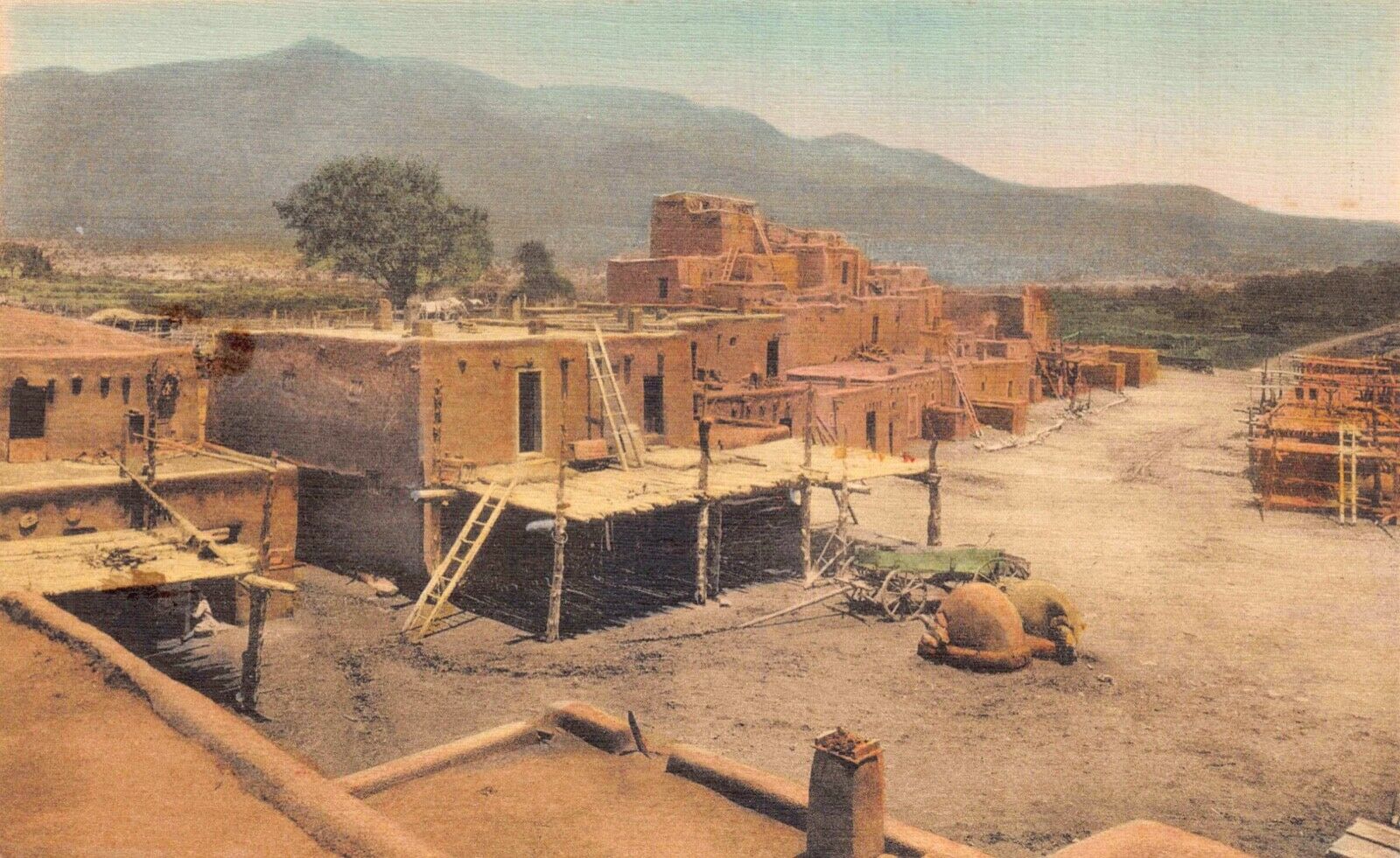 Two Hand Colored Postcards Taos Pueblo In Taos New Mexico~130815 United States New Mexico 5864
