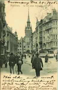 Street with Town Hall Munich Germany Postcard UND PM 1906