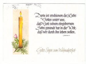 God's Blessing On Christmas, Candle, Vintage 1971 German Greetings Postcard