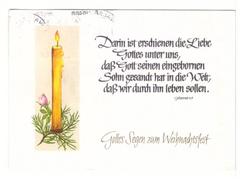 God's Blessing On Christmas, Candle, Vintage 1971 German Greetings Postcard