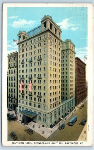 1935 Baltimore Maryland MD Postcard Southern Hotel Redwood Light Sts Aerial View