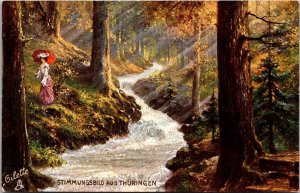 Lady with Parasol Forest Tucks 7570 Friedrichroda-Thuringia Vintage Postcard V55