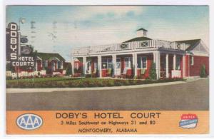 Doby's Hotel Court Motel Montgomery Alabama 195 linen postcard