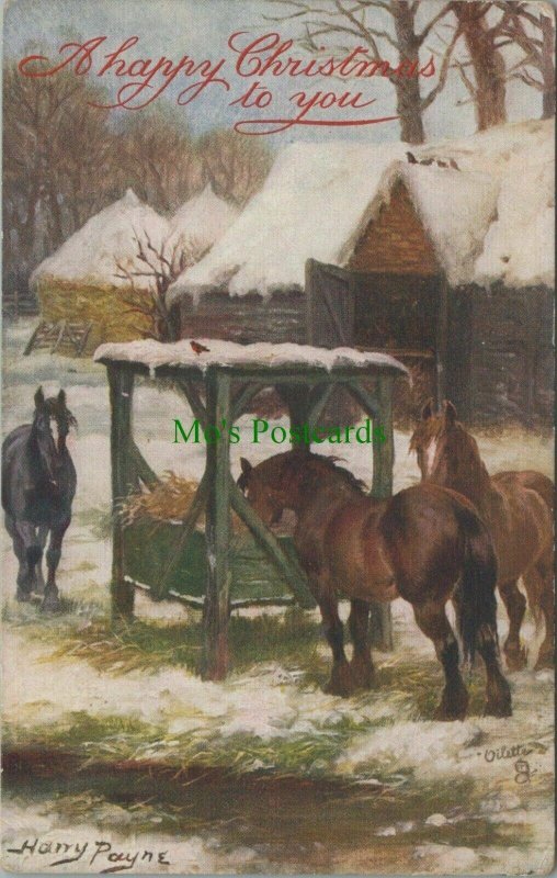 Greetings Postcard-Christmas, The Farmyard in Winter, Artist Harry Payne RS27991