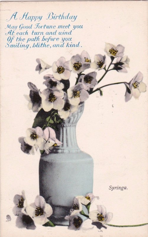 TUCK #6617, BIRTHDAY, PU-1916; Vase of Syringa, Poem