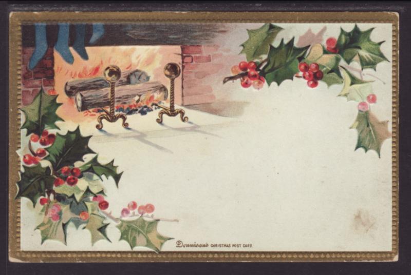 Christmas,Fireplace,Holly Postcard