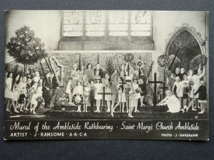 Cumbria MURAL OF THE AMBLESIDE RUSHBEARING Saint Mary's Church - Old RP Postcard