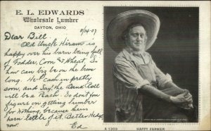 Dayton OH EL Edwards Wholesale Lumber Happy Farmer 1907 Embossed Postcard
