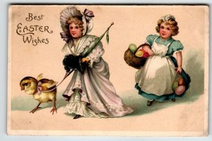 Easter Postcard Baby Chick Embossed Victorian Children Painted Eggs Muff SL & Co