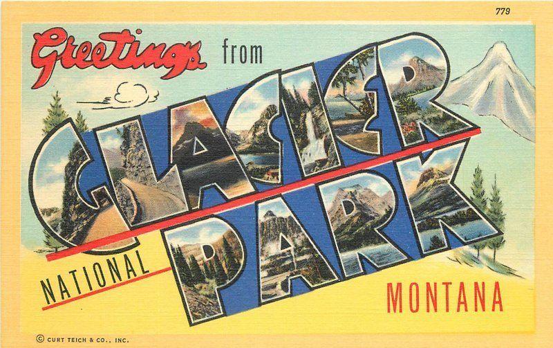 1940s GLACIER PARK MONTANA Large Letters multi View Teich linen postcard 5330