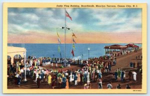 OCEAN CITY, New Jersey NJ~ Daily Flag Raising MOORLYN TERRACE Boardwalk Postcard