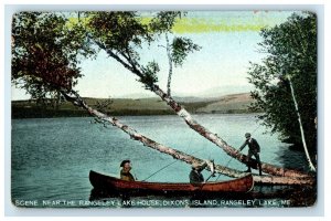 c1905 Boat Scene, Rangeley Lake House Dixons Island Rangeley Lake ME Postcard