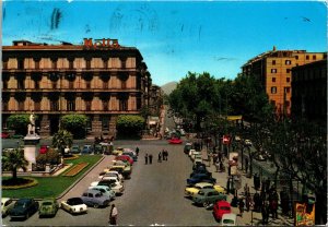 VINTAGE CONTINENTAL SIZE POSTCARD LIBERIA STREET CARS SCENE PALERMO ITALY 1970s