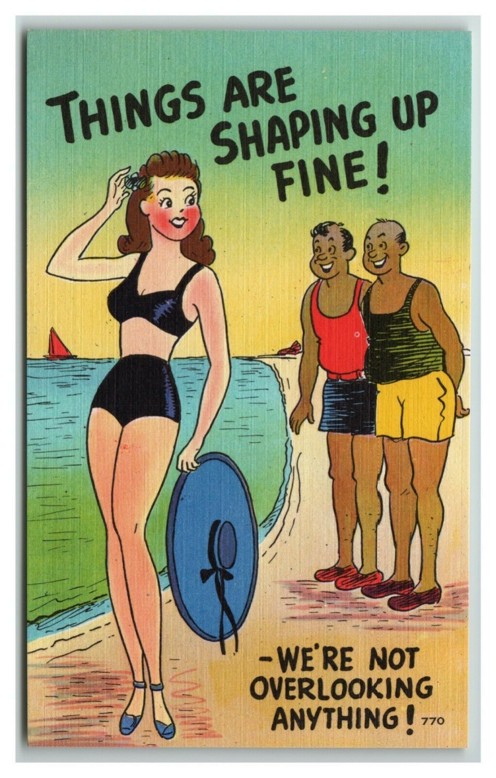 Postcard Humor Woman Look Good In French Bathing Suit Guys Look