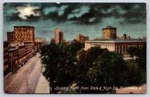 Columbus Ohio~North State & High Streets By Night~Panorama View~1910 Postcard