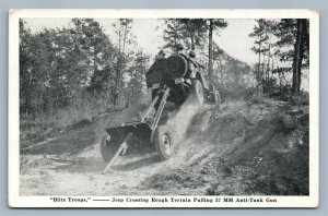 JEEP w/ ANTI-TANK GUN VINTAGE WWII 1944 POSTCARD