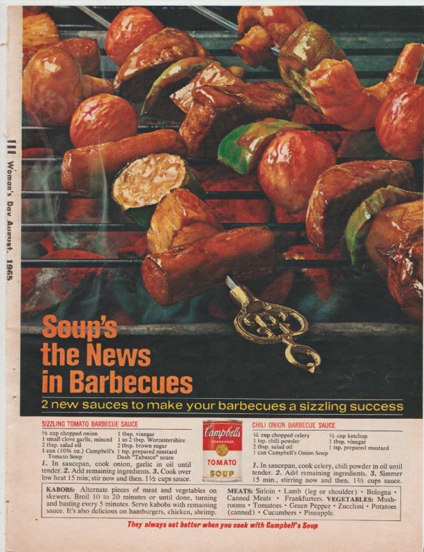 1965 Color Print Ad Campbell's Tomato Soup   Soup's the News in Bar...