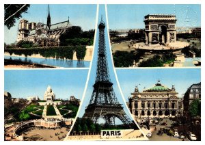 Postcard France Paris multiview - Notre Dame Arc de Triomphe Eiffel