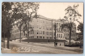 Haverhill Massachusetts Postcard RPPC Photo New High School Building Dirt Road