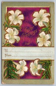 Easter Greetings Lilies, Antique 1910 Embossed Postcard