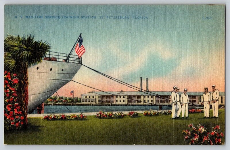 Postcard US Maritime Service Training Station - St Petersburg Florida