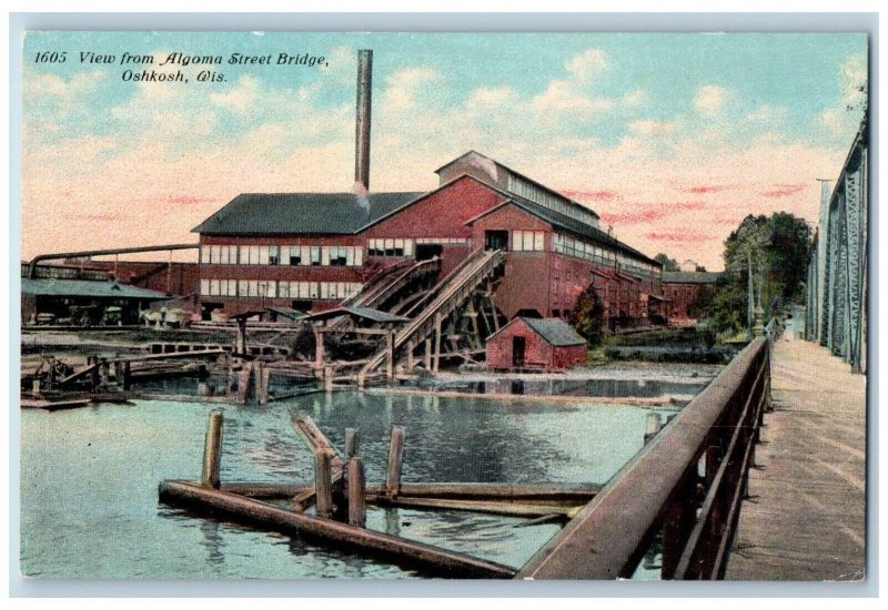 Oshkosh Wisconsin Port Postcard View Algoma Street Bridge c1910 Vintage Antique