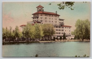 Colorado Springs Broadmoor Hotel From Lake Hand Colored Albertype Postcard O22
