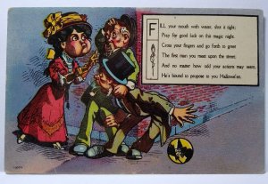 Halloween Postcard Nash Comic Series 1077 Victorian Lady Gent Street Corner Poem