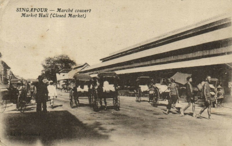 PC CPA SINGAPORE, MARCHÉ COUVERT, MARKET HALL, Vintage Postcard (b18701)