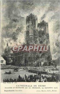 Old Postcard Cathedral of Reims on fire and bombed by the Germans September 1...