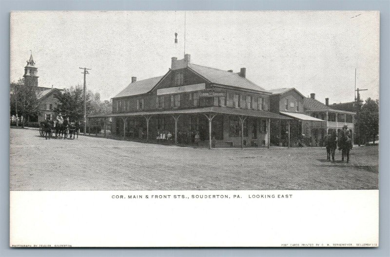 SOUDERTON PA MAIN & FRONT STREETS DOUBLE SIDED ANTIQUE POSTCARD