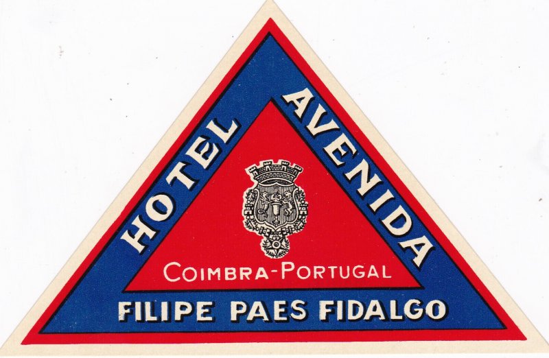 Portugal Coimbra Hotel Avenida Large Vintage Luggage Label sk2122