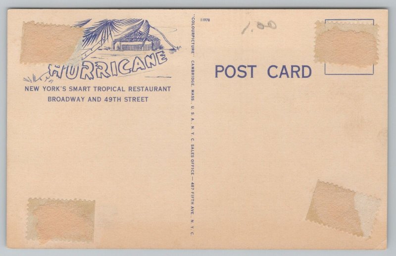 New York City~The Hurricane Tropical Restaurant~Vintage Postcard 